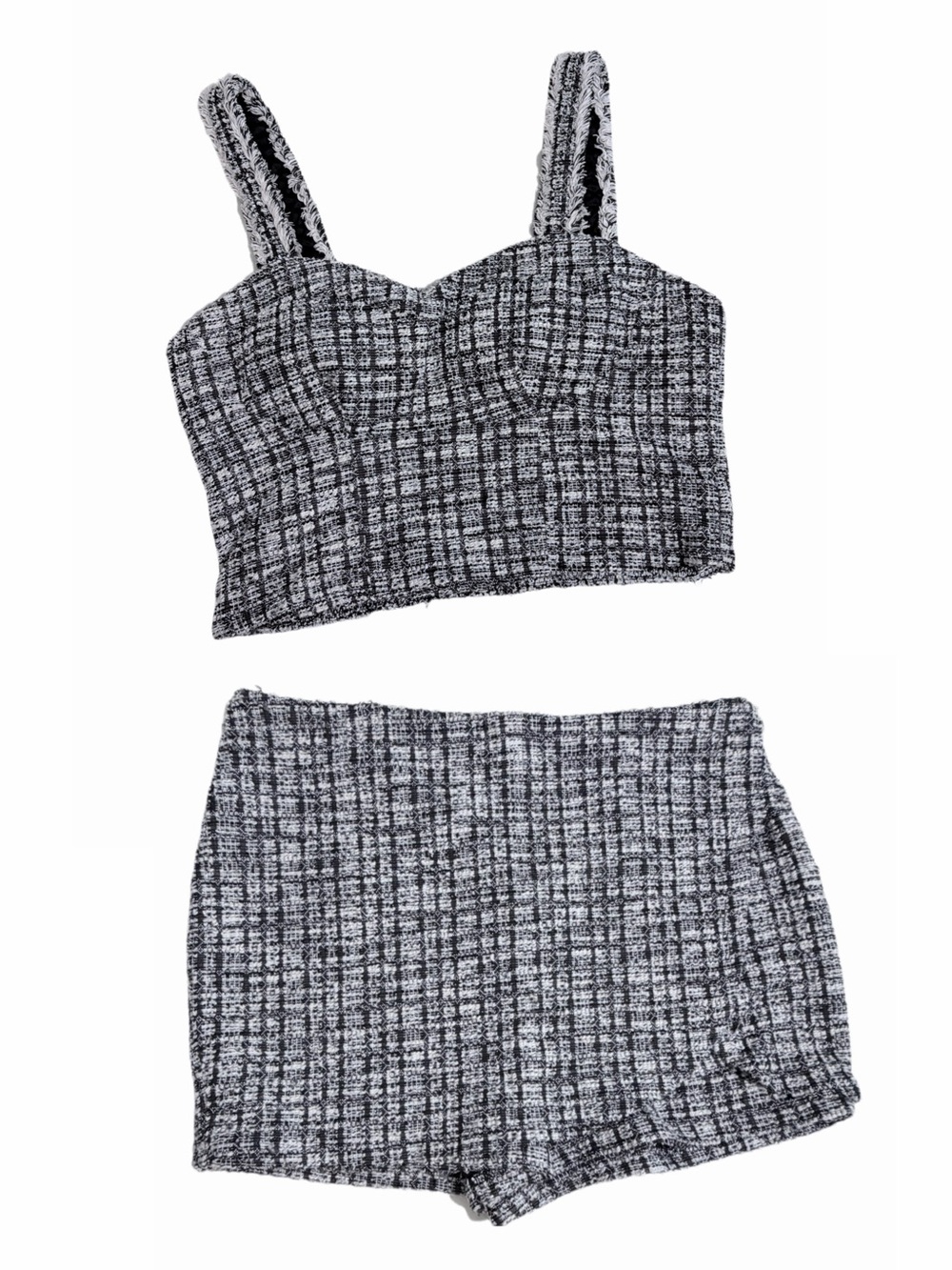 Madden NYC Black White Plaid Tweed Two-Piece Skort Set Medium Skort Large Top